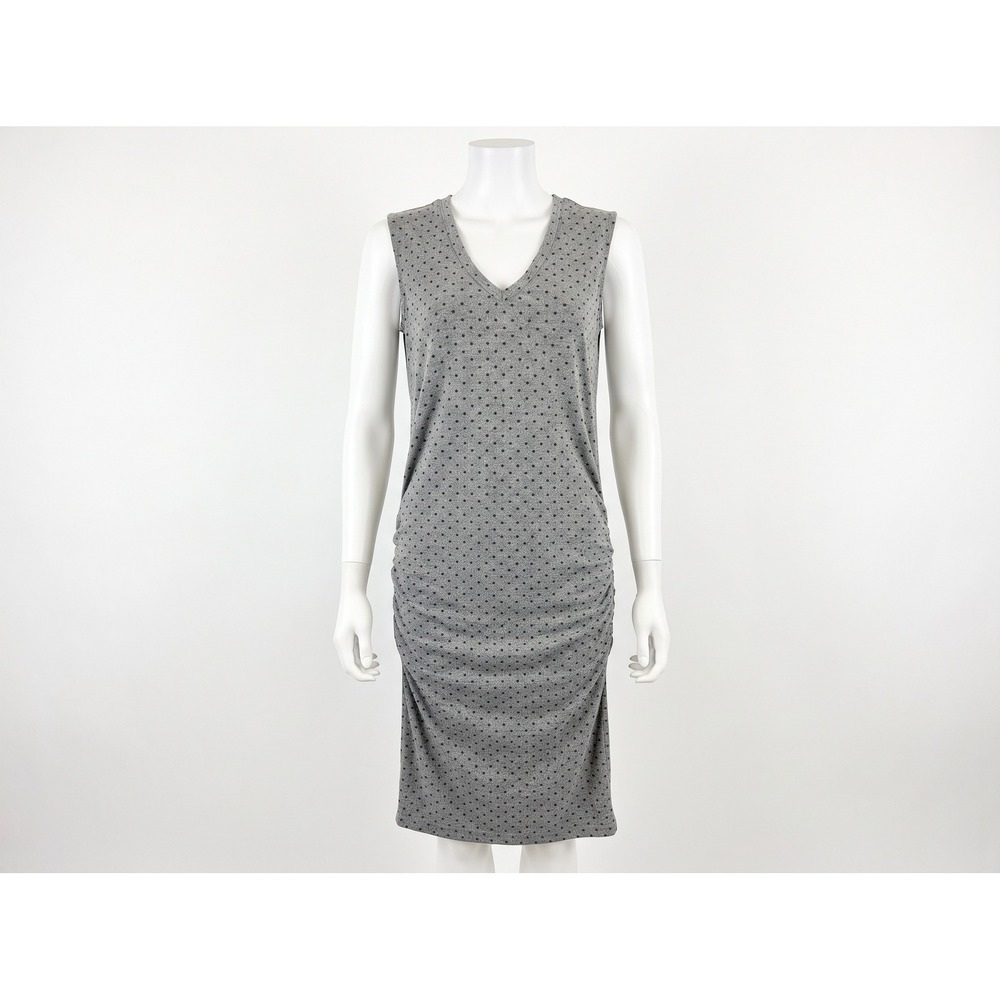 Monrow Womens S Gray Polka Dot Ruched Midi Tank Dress V-Neck Stretch Jersey Knit